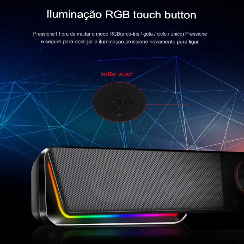 Coluna de Som Surround RGB com Suporte Bluetooth